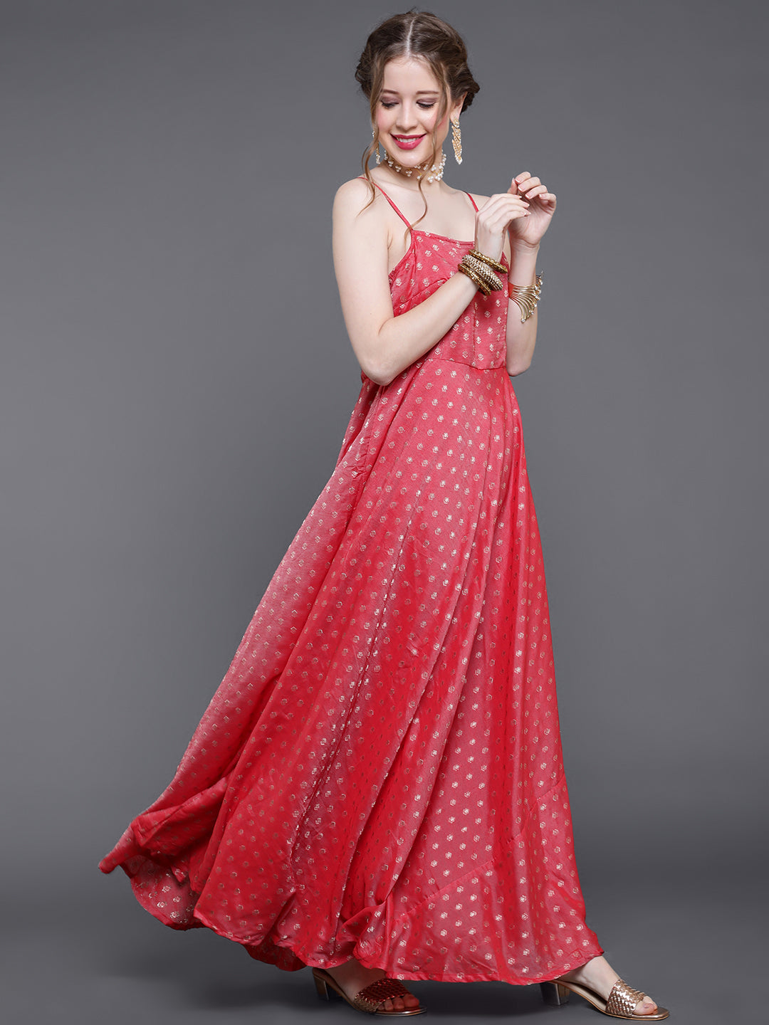 Red Boota Chanderi Maxi Dress