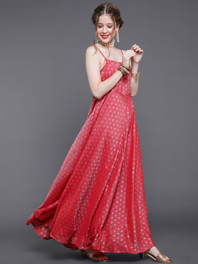 Red Boota Chanderi Maxi Dress