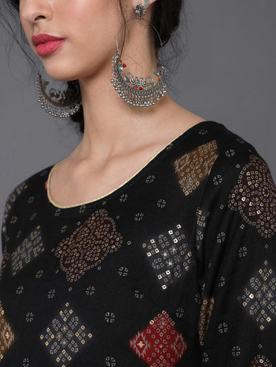 Black Gold Printed Flared Anarkali