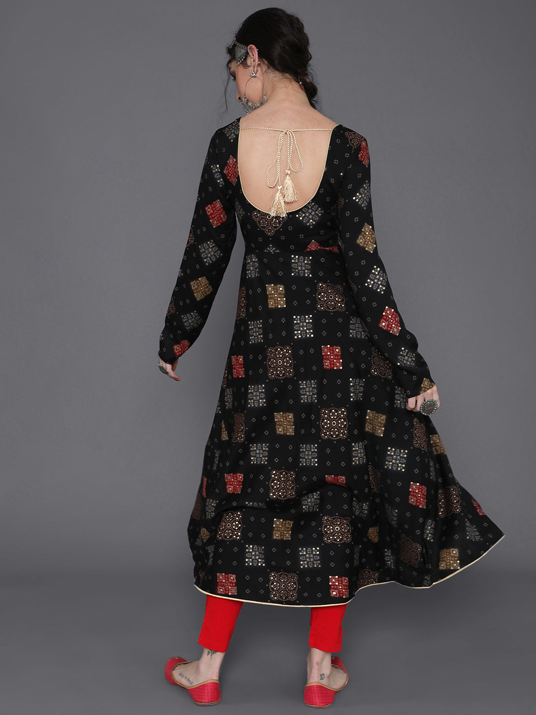 Black Gold Printed Flared Anarkali