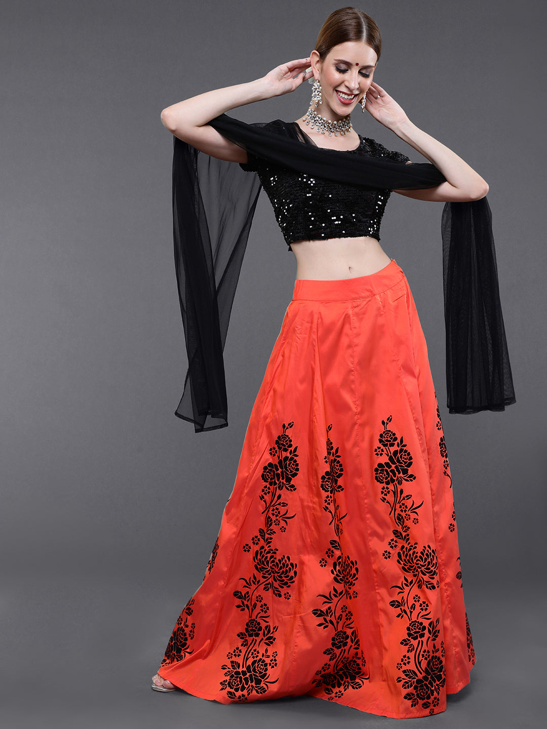 Orange Lehenga Choli With Dupatta