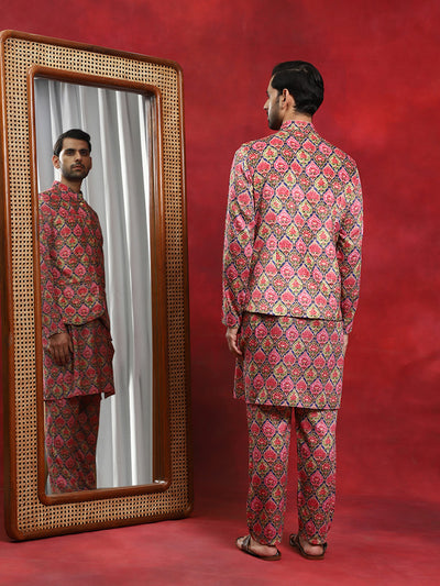Multicolor Printed Kurta Pyjama With Nehru Jacket