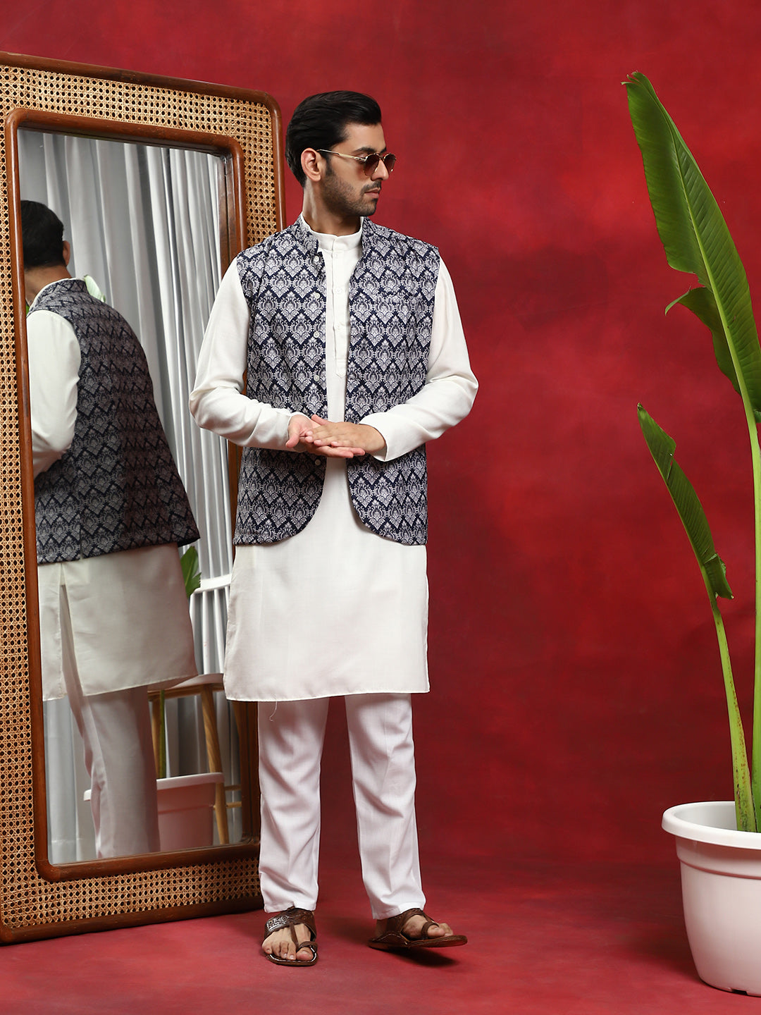 Blue Printed Nehru Jacket