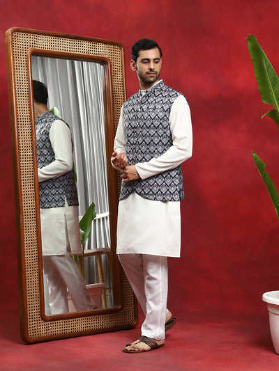 Blue Printed Nehru Jacket