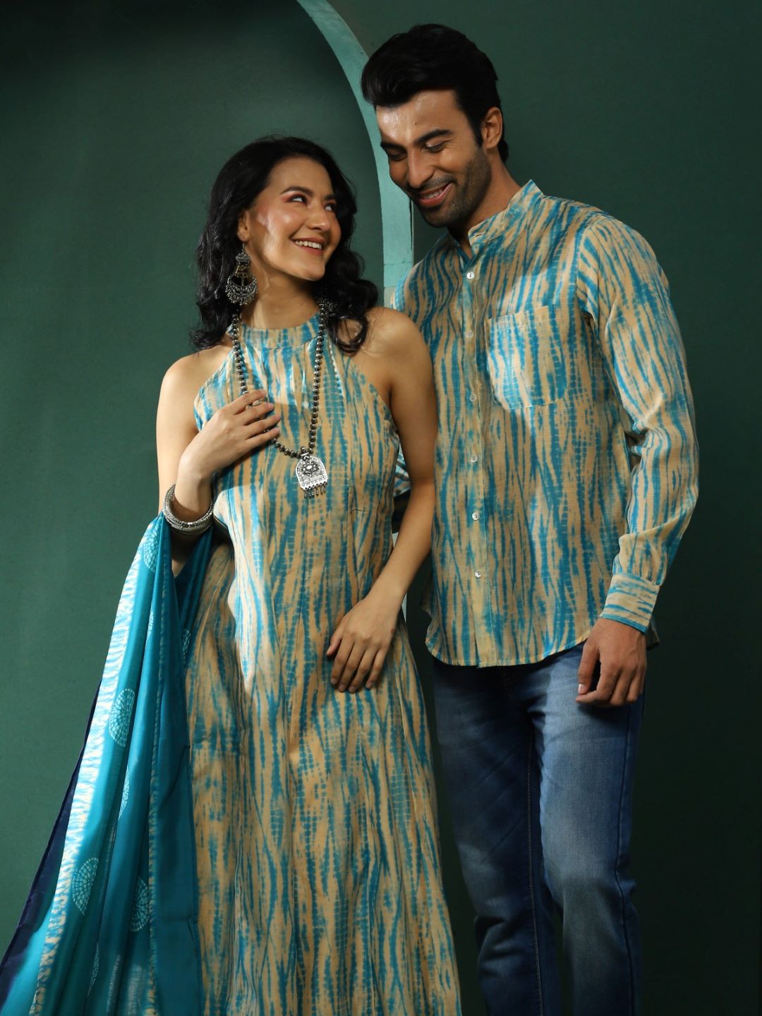 Cream Shibori Print Couple Combo