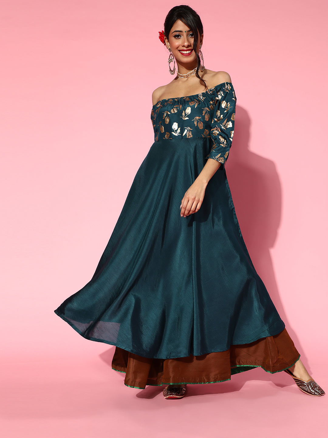 Blue Foil Print Anarkali