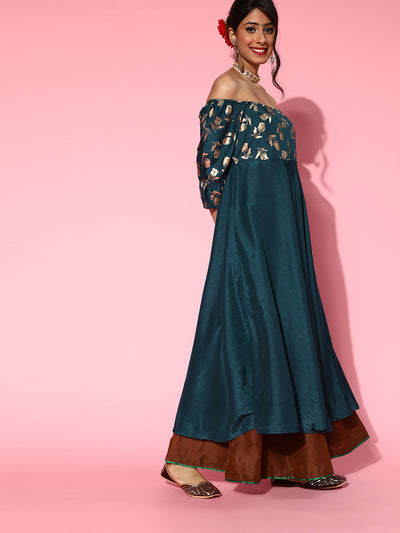 Blue Foil Print Anarkali