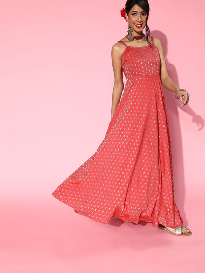 Red Boota Chanderi Maxi Dress