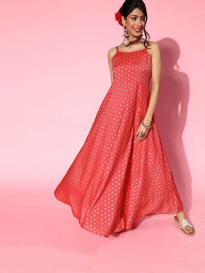 Red Boota Chanderi Maxi Dress