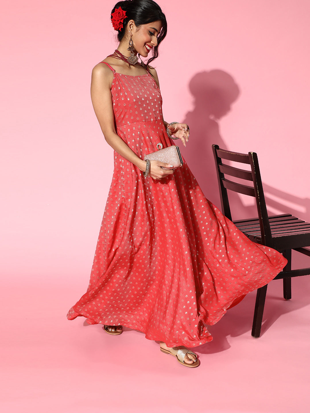 Red Boota Chanderi Maxi Dress