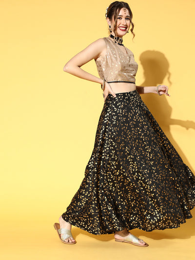 Black Foil Printed Lehenga Choli With Dupatta