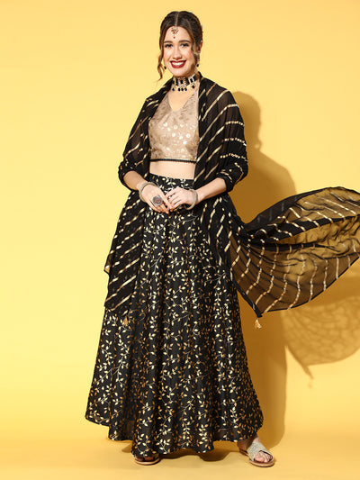 Black Foil Printed Lehenga Choli With Dupatta