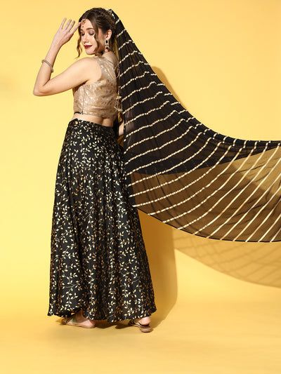 Black Foil Printed Lehenga Choli With Dupatta