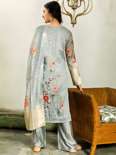 Pastel Blue Woven Designed Kurta Pant With Dupatta