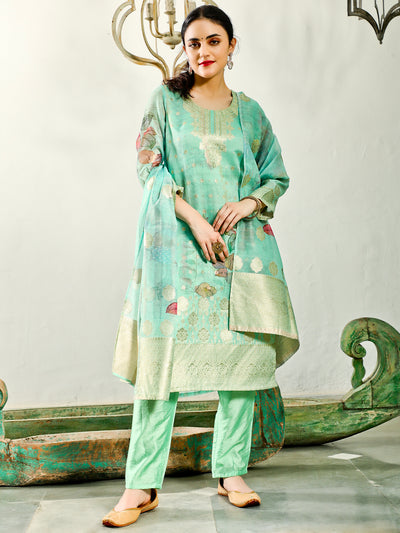 Green Chanderi Jacquard Kurta set with Dupatta