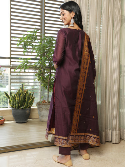 Purple Woven Designed Kurta Pant With Dupatta