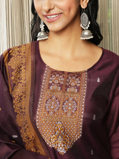 Purple Woven Designed Kurta Pant With Dupatta