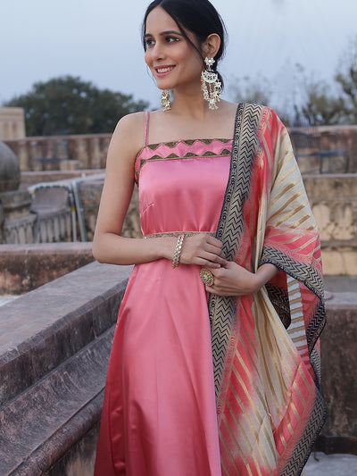 Pink Embellished Dress With Dupatta