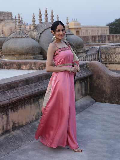 Pink Embellished Dress With Dupatta