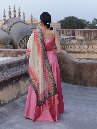 Pink Embellished Dress With Dupatta