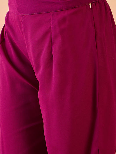Maroon & Mauve Gold Foil Printed Kurta Palazzo With Jacket