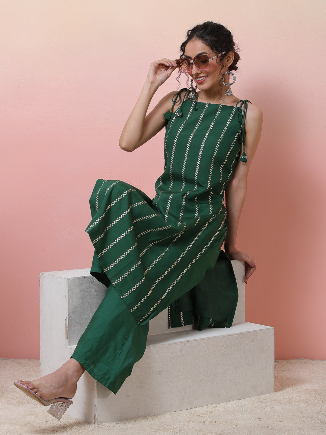 Green Striped Kurta With Palazzo