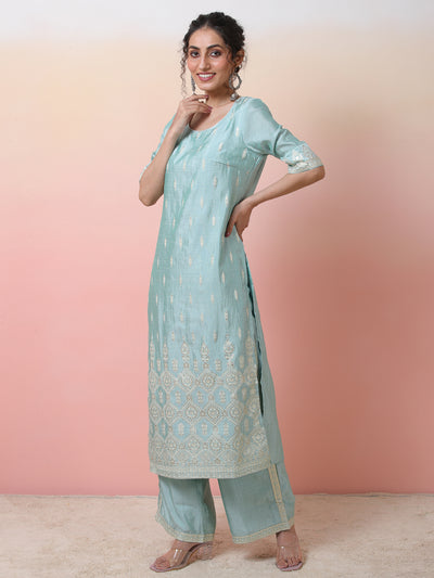 Blue Foil Printed Kurta With Palazzo