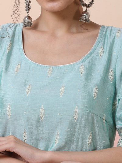 Blue Foil Printed Kurta With Palazzo