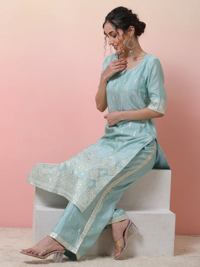 Blue Foil Printed Kurta With Palazzo