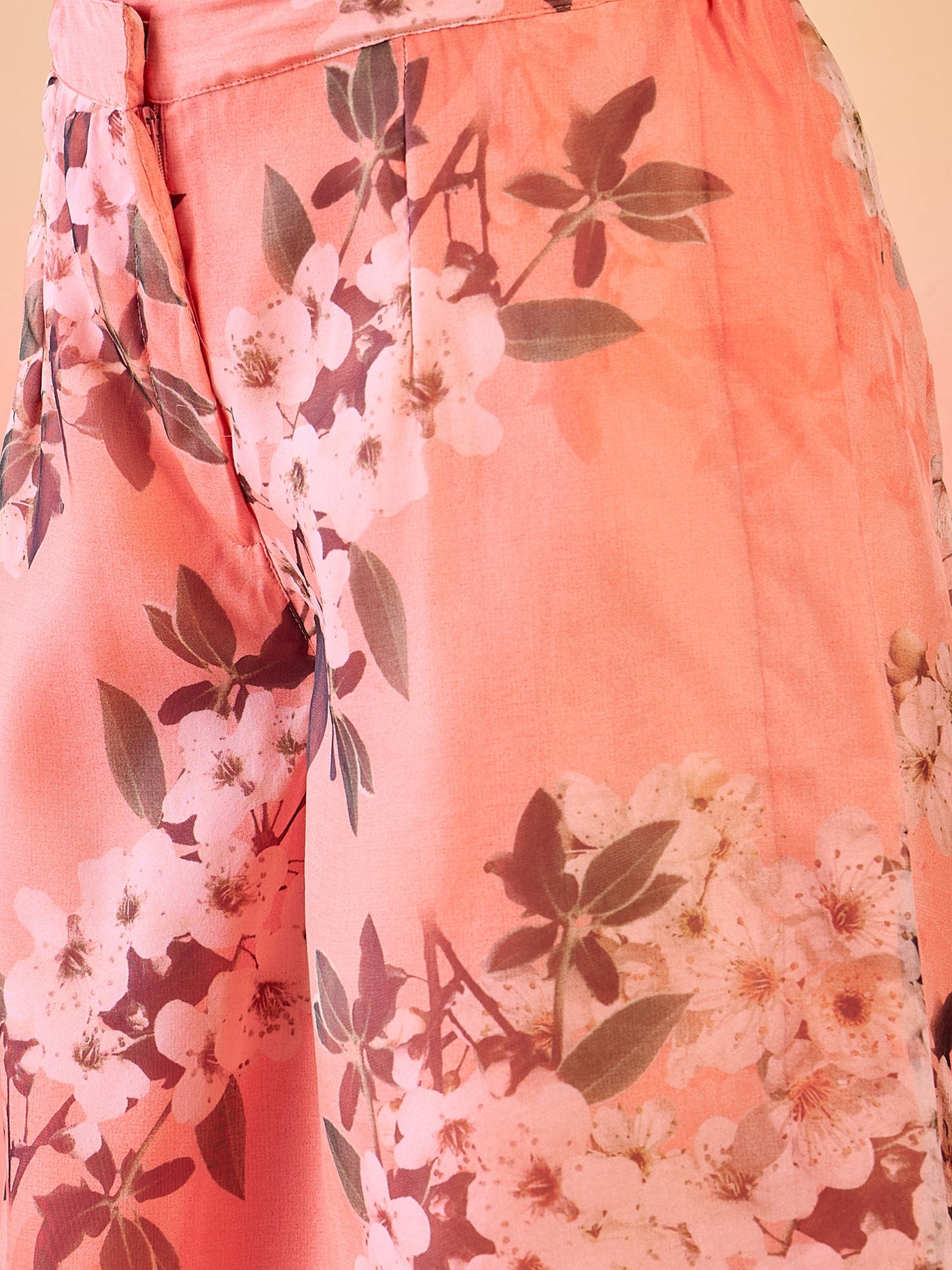 Peach Floral Print Kurta Palazzo
