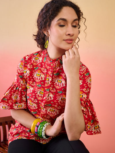 Red & Yellow Abstarct Print Tunic