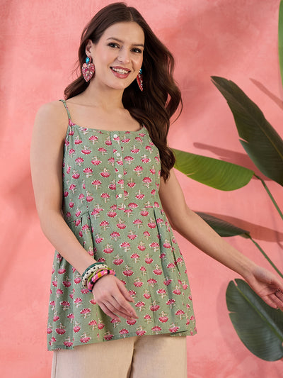 Pastel Green Floral Print Top