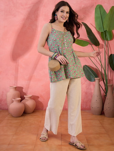 Pastel Green Floral Print Top