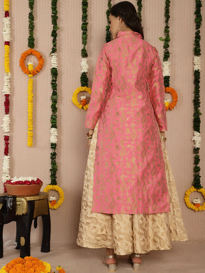 Pink Jacquard Straight Kurta