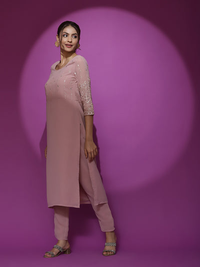 Pink Embroidered Kurta