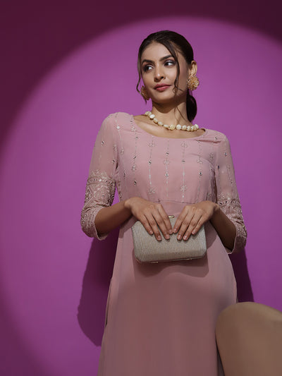 Pink Embroidered Kurta