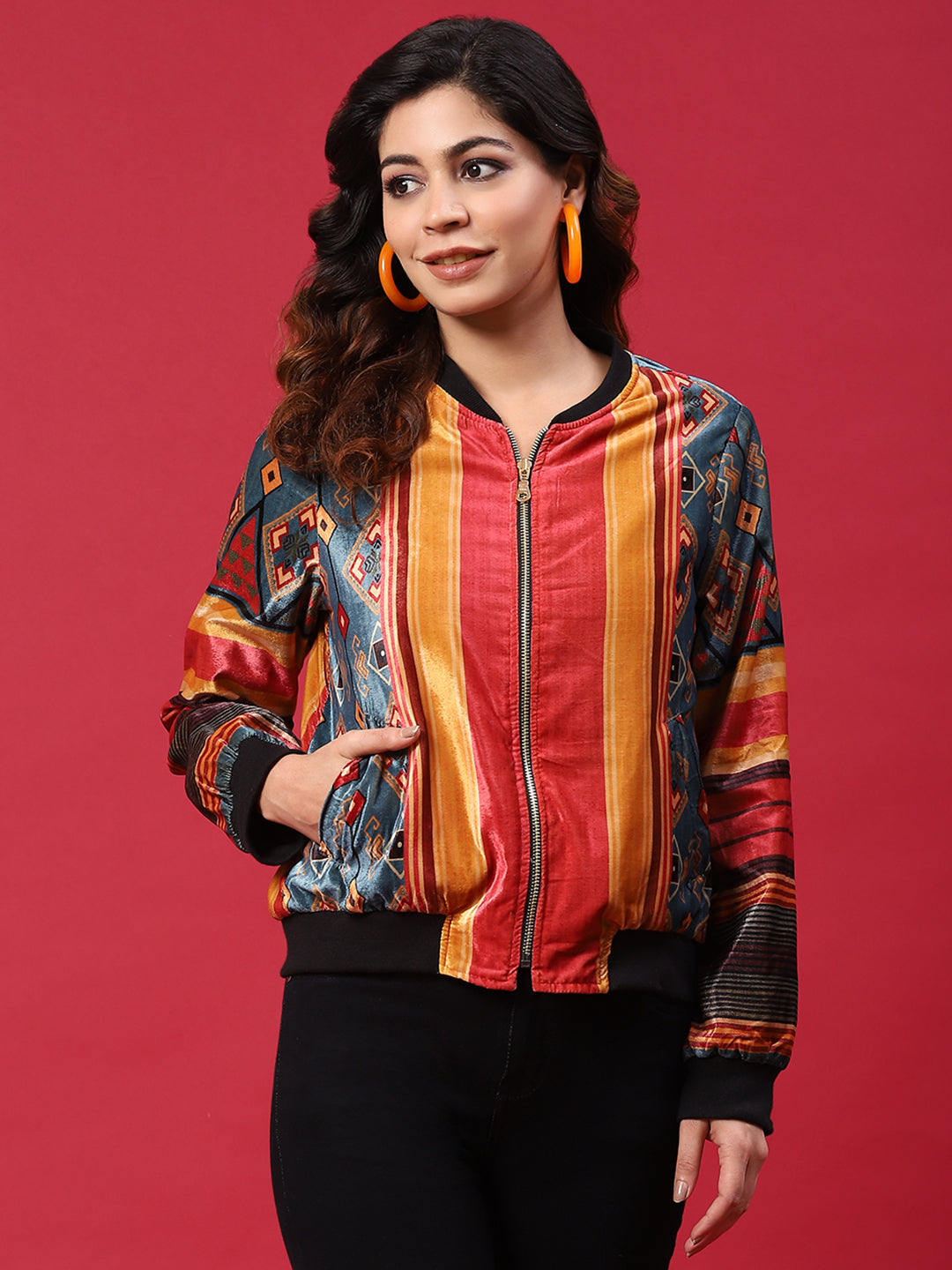 Multicolor Printed Velvet Jacket