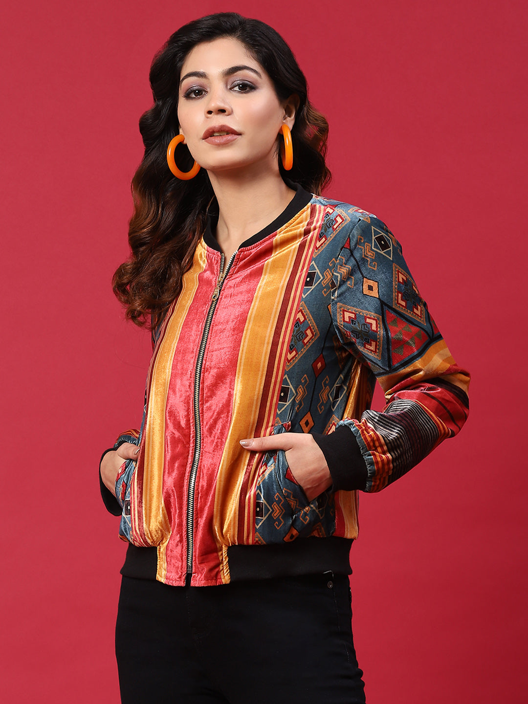 Multicolor Printed Velvet Jacket