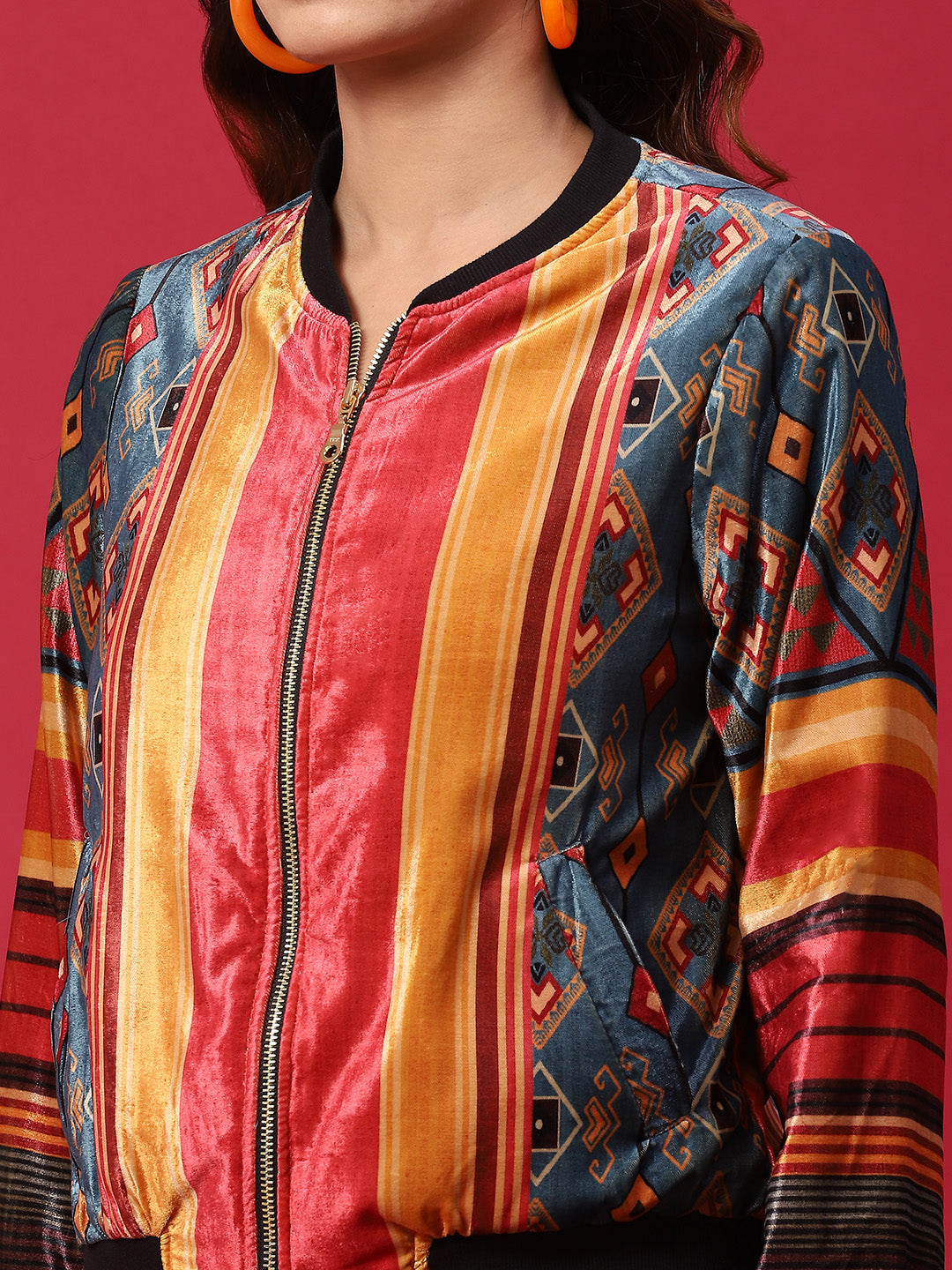 Multicolor Printed Velvet Jacket