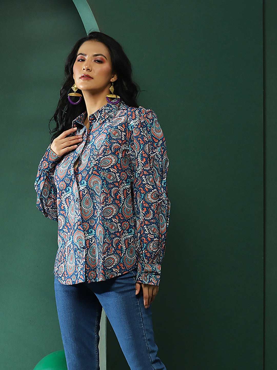 Blue Ethnic Motifs Shirt