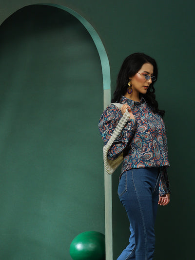 Blue Ethnic Motifs Shirt