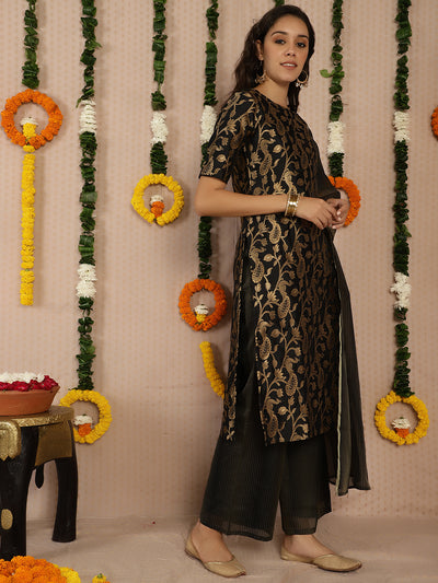 Black Jacquard Kurta Palazzo With Dupatta