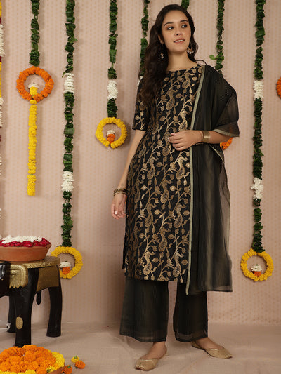 Black Jacquard Kurta Palazzo With Dupatta