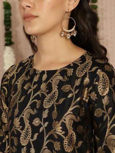 Black Jacquard Kurta Palazzo With Dupatta