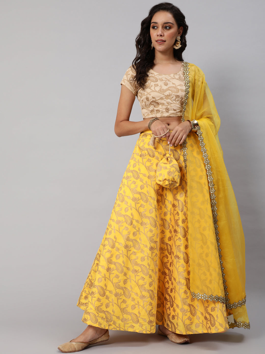 Yellow Lehenga Choli with Dupatta & Potli Bag