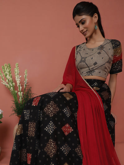 Black Gold Printed Lehenga Choli With Dupatta