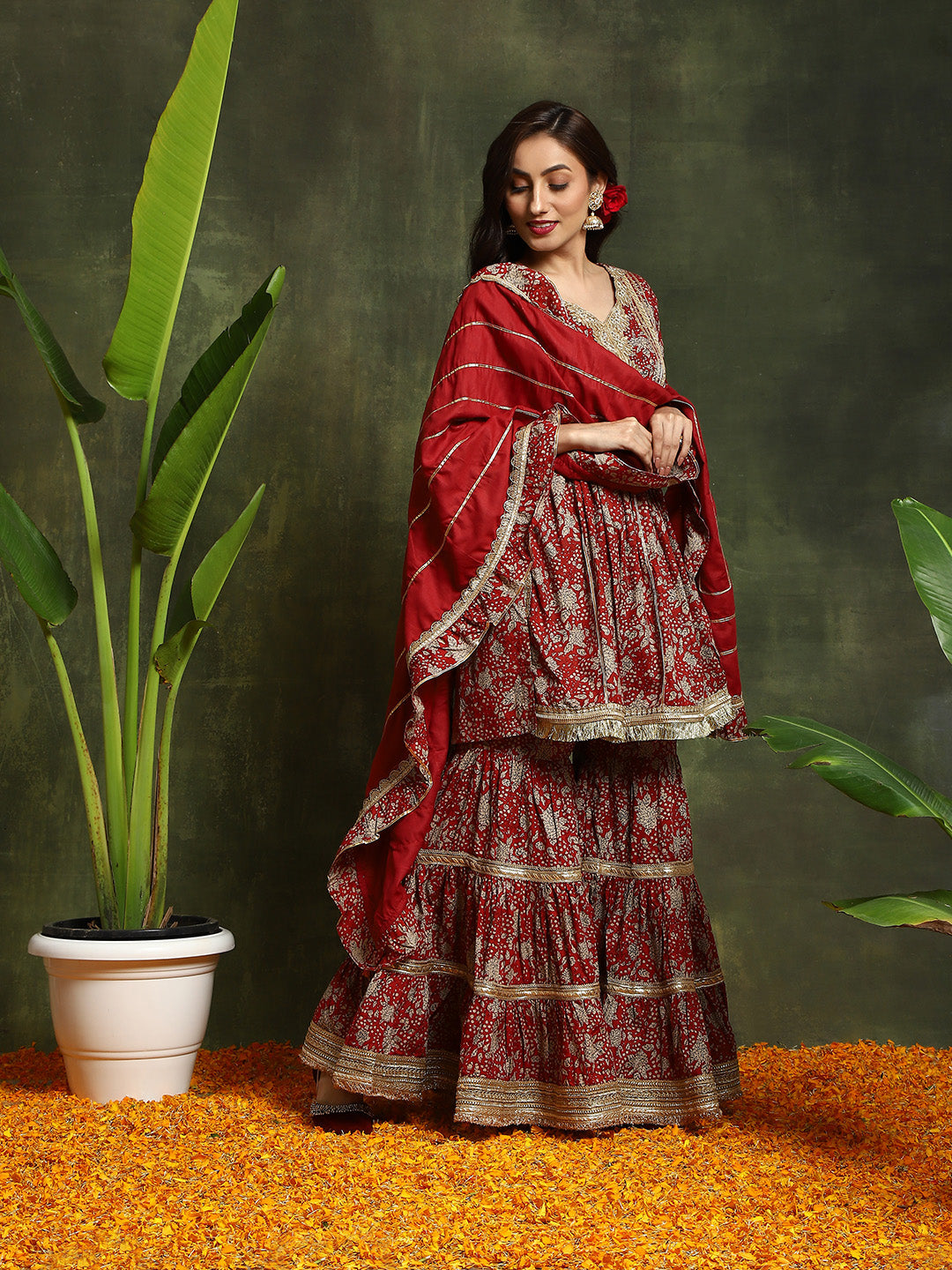 Red Sharara Kurta Mother Daughter Combo