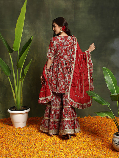 Red Sharara Kurta Mother Daughter Combo