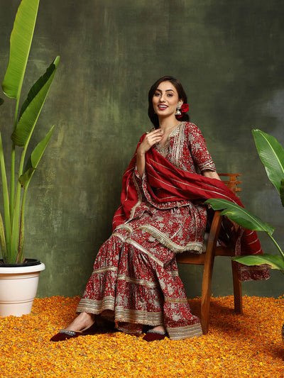 Red Sharara Kurta Mother Daughter Combo