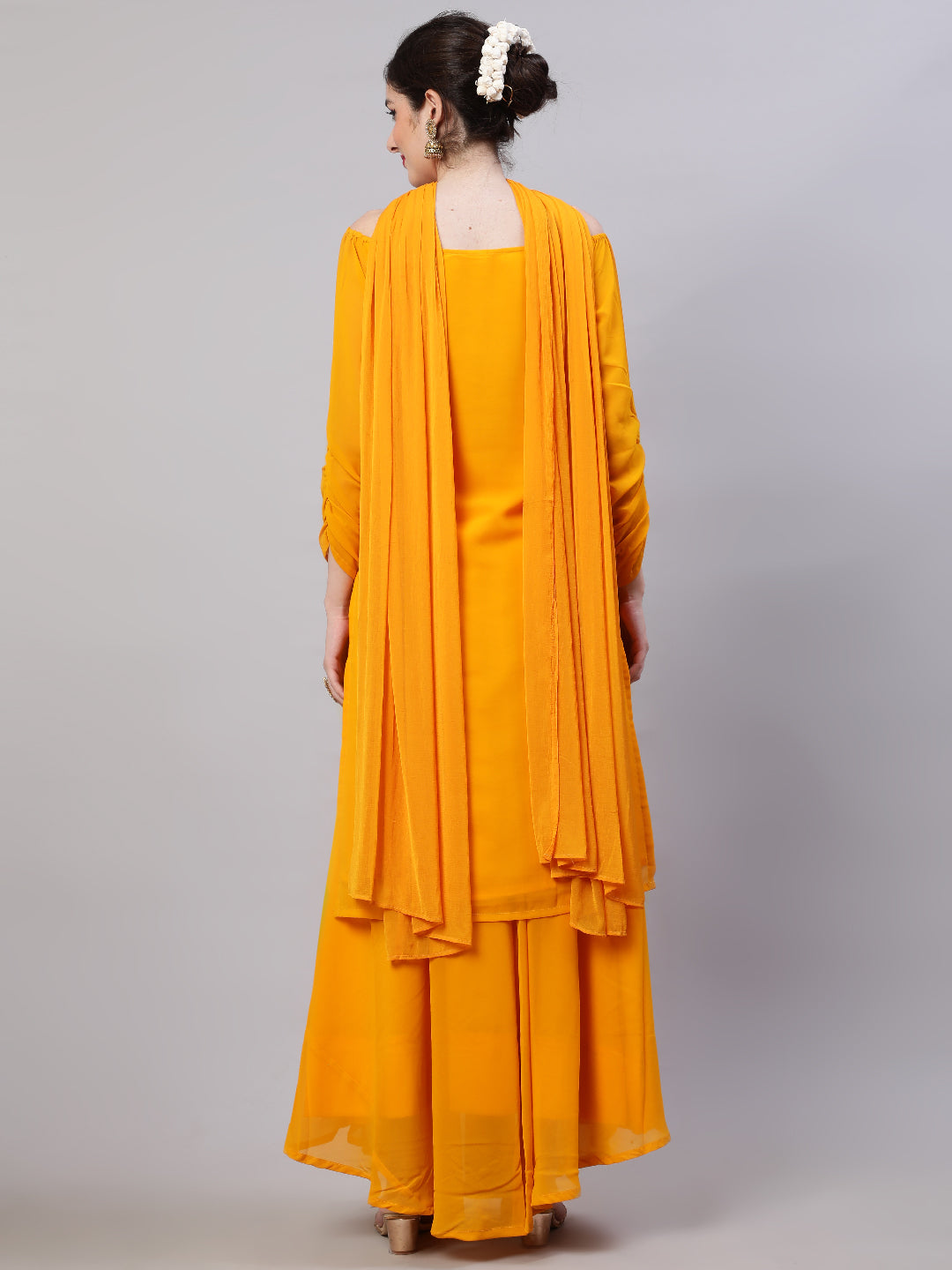 Yellow Sequin Kurta Skirt With Dupatta